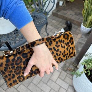 Viral TikTok calf hair cheetah Print Wristlet Clutch